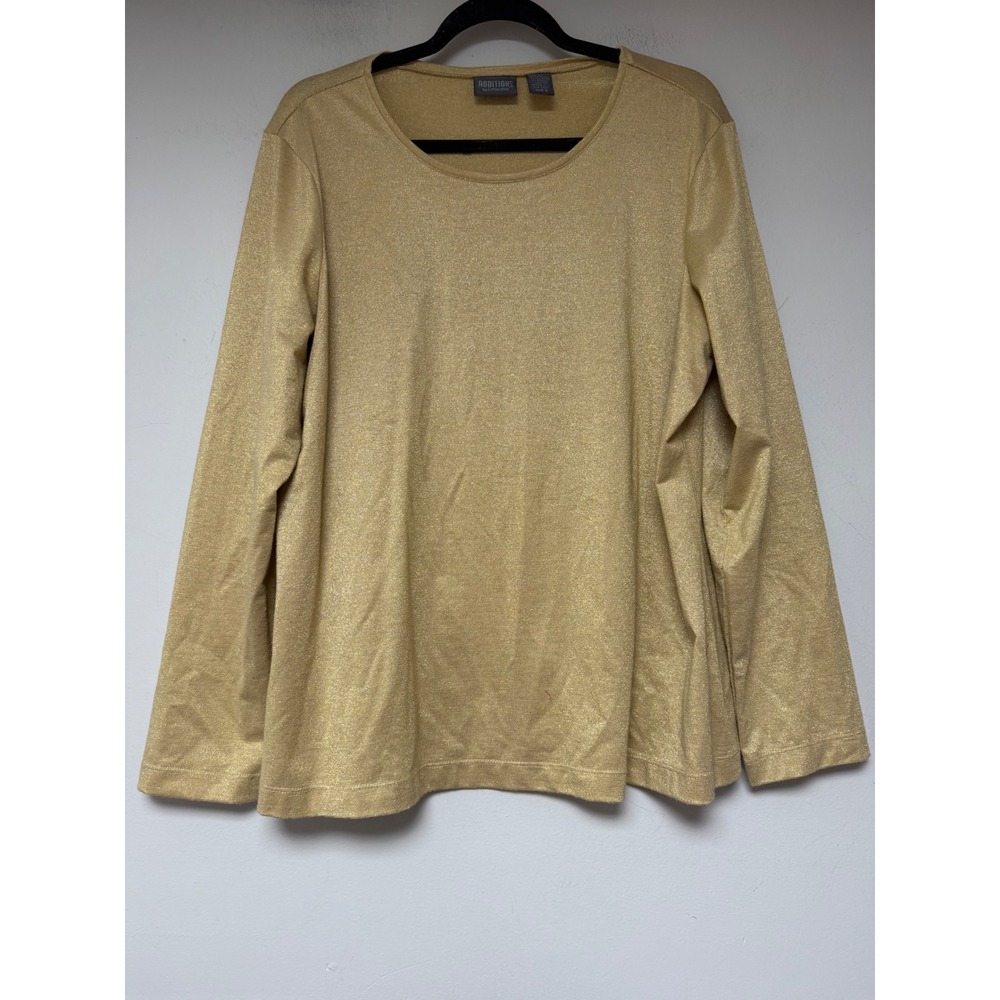 Chico's Additions Top Womens 3 Gold Metallic Shimmer Long Sleeve Scoop Neck XL
